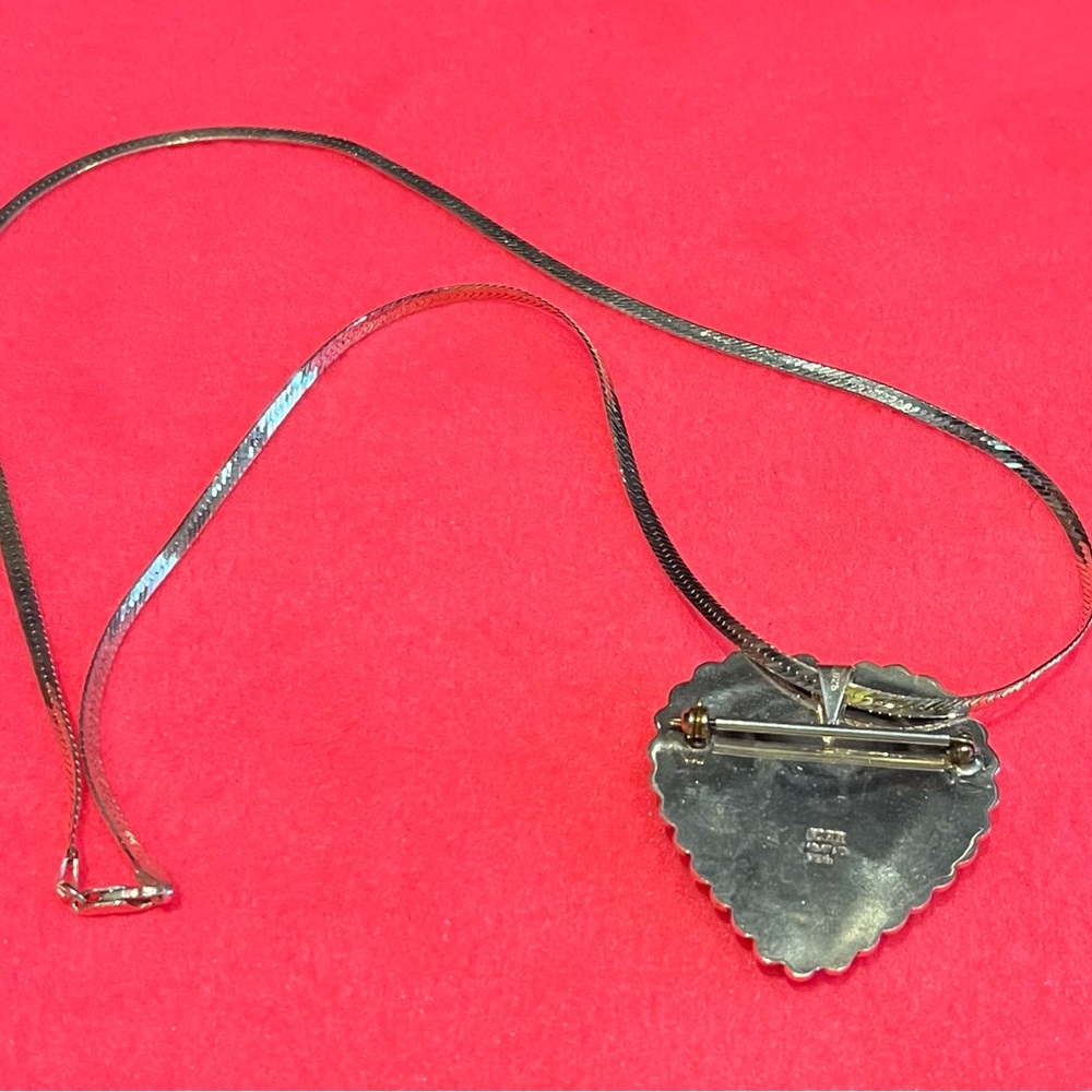 Vintage sterling silver 925 Puffy Heart Brooch/Necklace - Picture 6 of 10